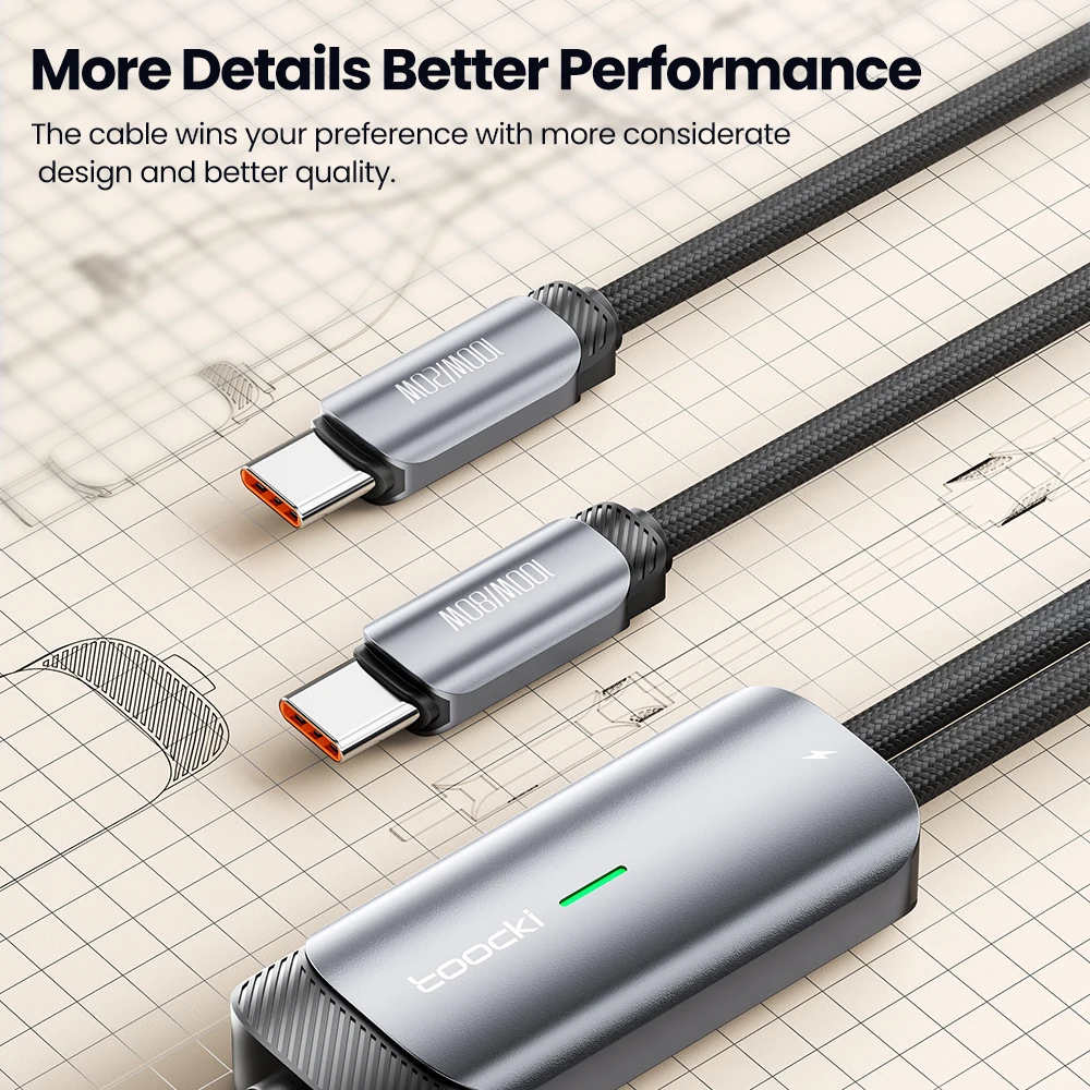 USB-кабель Toocki 2 в 1 с двумя портами USB Type-C и поддержкой быстрой зарядки, 100 Вт