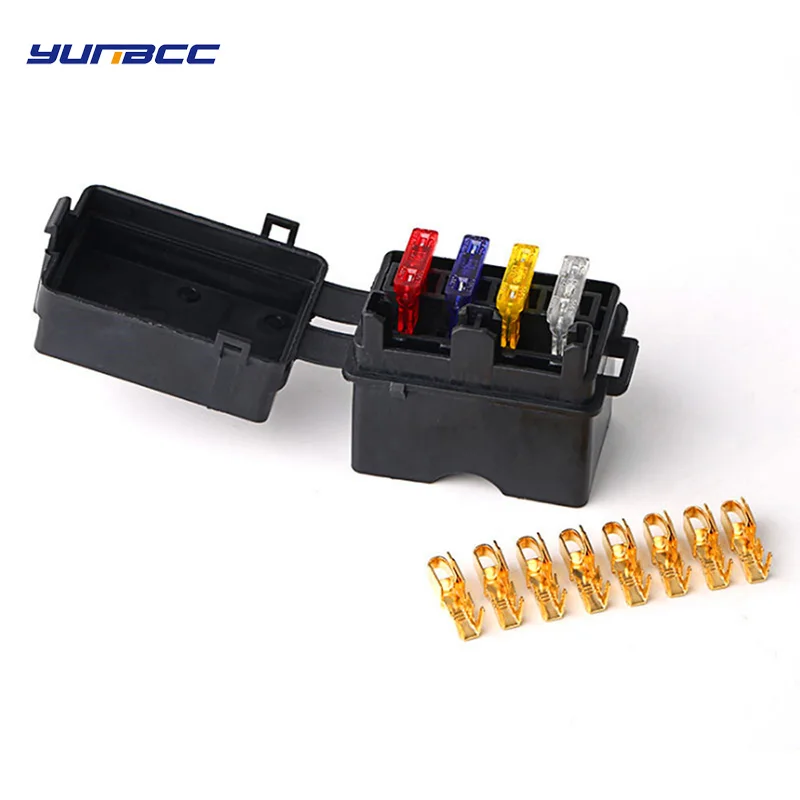 

1PCs 4 Way Black Medium Relay Fuse Box Assembly With 8pcs Terminals Car Insurance Holder Automotive circuit controller box