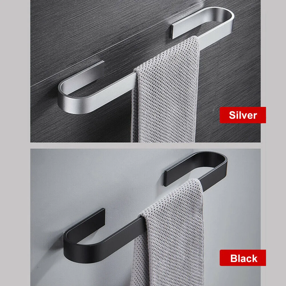 

Towel Holder Bathroom Towels Rack Hanger Black Silver 304 Stainless Steel Wall Hanging Towel Bar Organizer Kitchen Storage Shelf