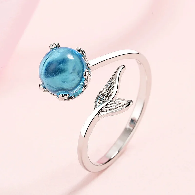 

Independent Creativity 925 Sterling Silver Exquisite Mermaid Fashion Fishtail Opening Adjustable Ring Couple Charm Jewelry