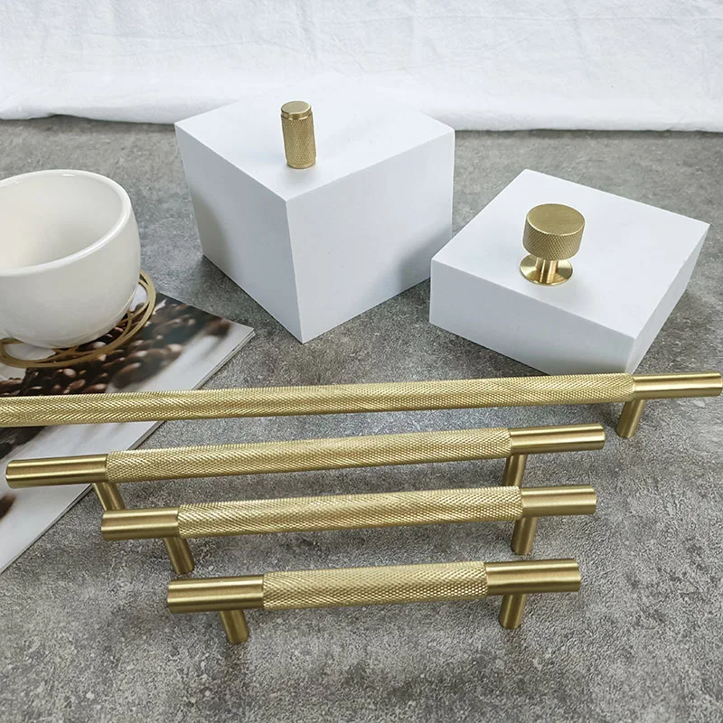 Brass Textured Cabinet Handles Gold Wardrobe Handle Drawer Knobs American Knurled Furniture Hardware