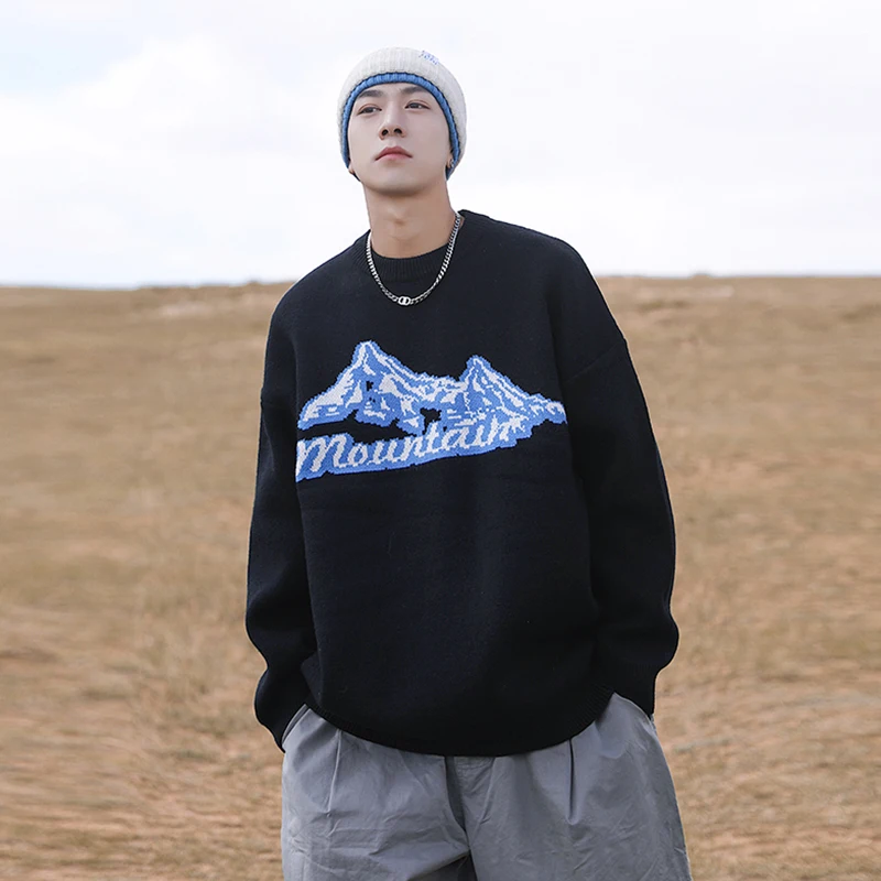 

Мужские свитера высокого качества с Горным принтом, модный вязаный теплый свитер с круглым вырезом, Осень-зима, повседневный мягкий мужской пуловер, Лидер продаж 2021