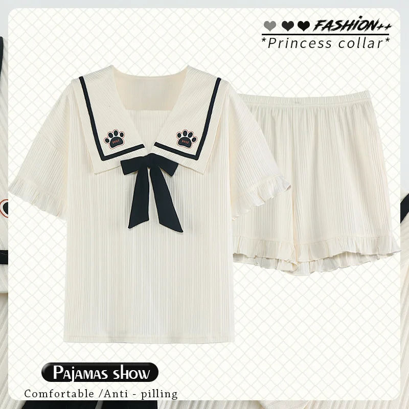 Summer Pajamas Women's Short Sleeved Shorts Cotton Cartoon Cute Princess Style Sweet Girls Can Wear Home Clothes Suit