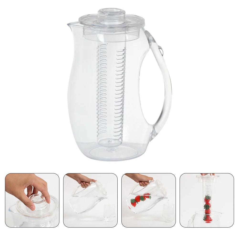 

Water Pitcher Infuser Jugkettle Transparent Fruit Cold Acrylic Infusion Beveragetea Pot Handle Teapotlemonade Lid Dispenser