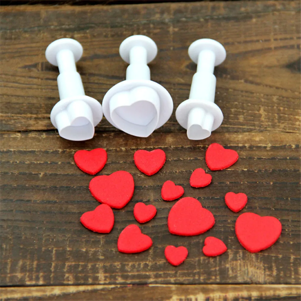 

3Pcs/Set DIY Fondant Cake Cookie Cutter Embossed Ejector Stamp Plunger Mold Kitchen Baking Cake Decorating Tools