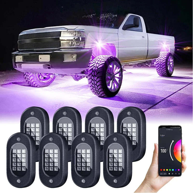 

8 IN 1 RGB Lights Car Chassis Undergolw Decorative Ambient Atmosphere Lamp LED Bluetooth Smart Cartronics For Boat Jeep Off Road