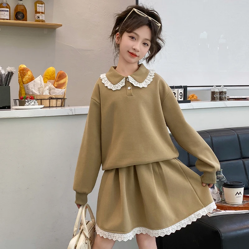 Школьный осенний свитер для девочек спортивный костюм милый трикотажный топ с