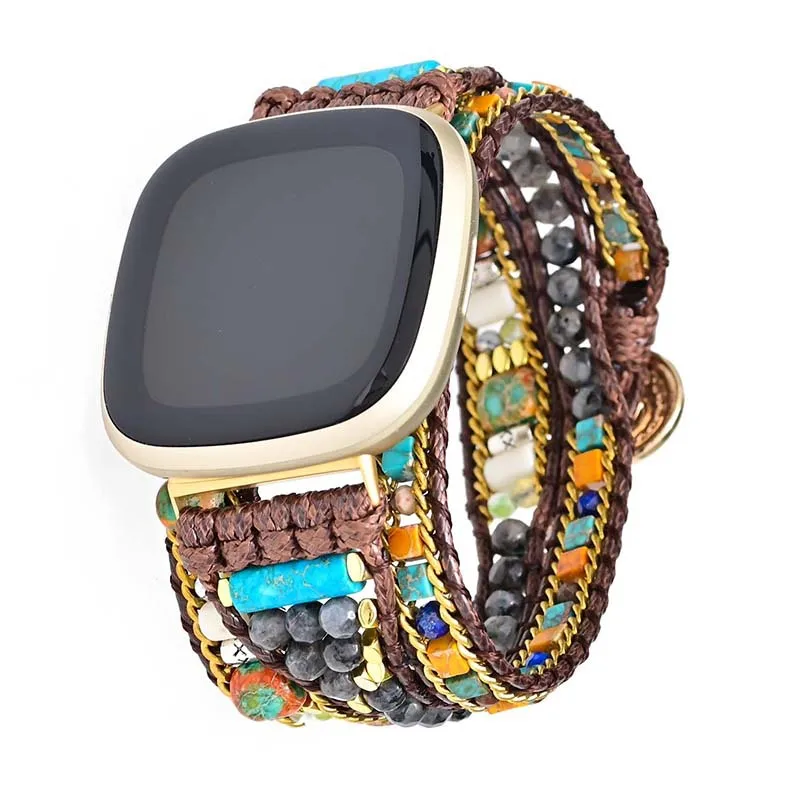 Retro Bohemian Strap For Fitbit Versa 1 2 3 4 Band Nature Gemstone Bracelet Watchband Wristband For Fitbit Sense 2 Versa Strap