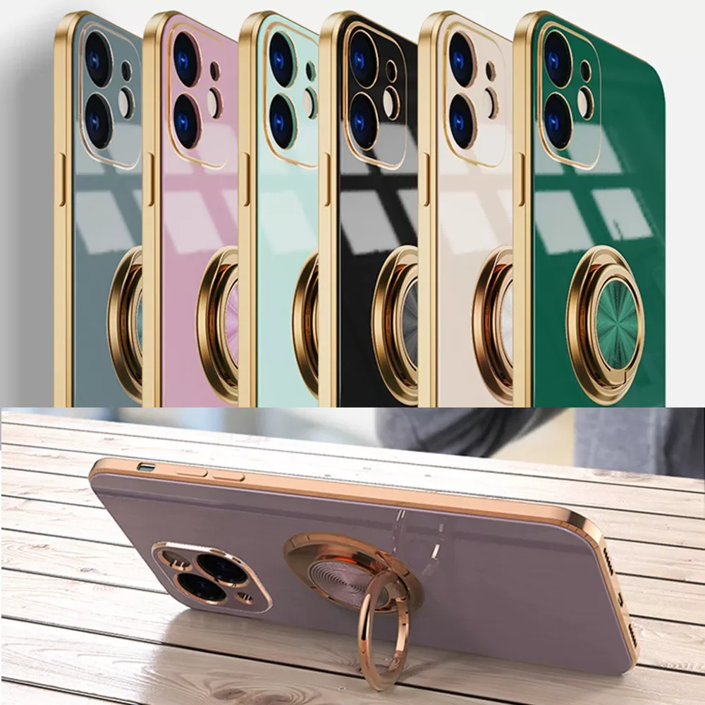 

With Finger Ring Stand For iPhone 13 12 11 Pro Max 13 Mini XS X XR 7 8 Plus SE 2020 Luxury Plating Phone Cover