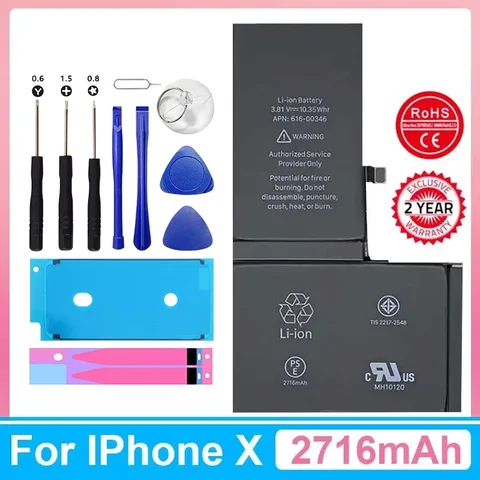 XDOU 2025 Новый аккумулятор для телефона IPhone X IPhoneX с бесплатным набором инструментов для ремонта, 2716 мАч, замена аккумулятора большой емкости