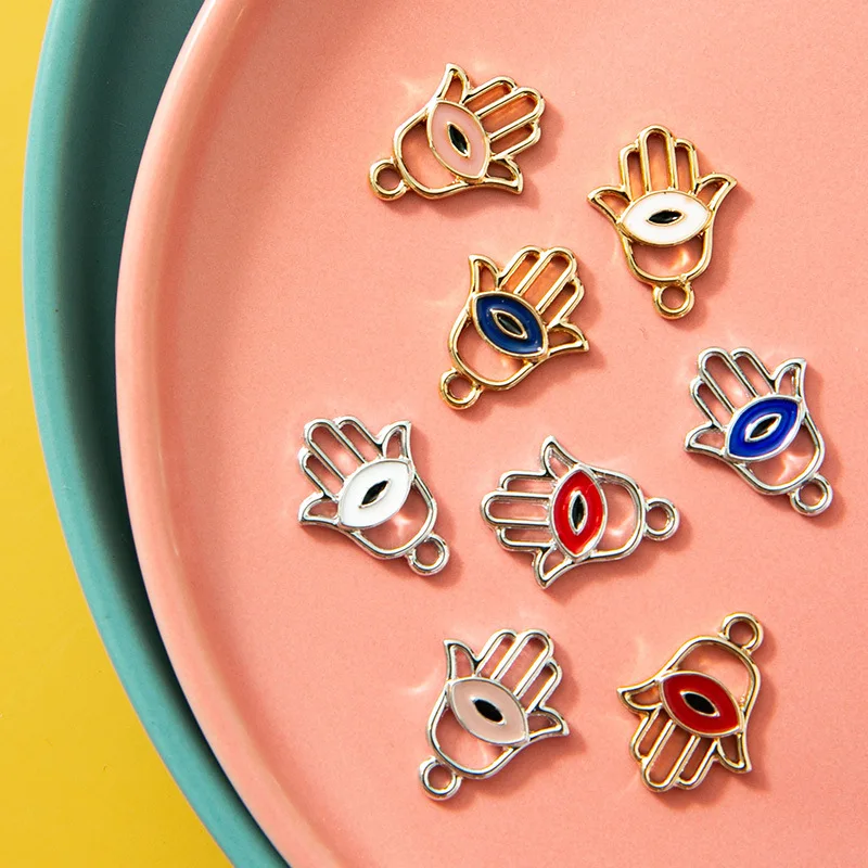 

10pcs/Lot Hamsa Hand Eye Enamel Charms Pendant Gold Silver Color DIY Handmade Necklace Bracelet Jewelry Accessories 12*17mm