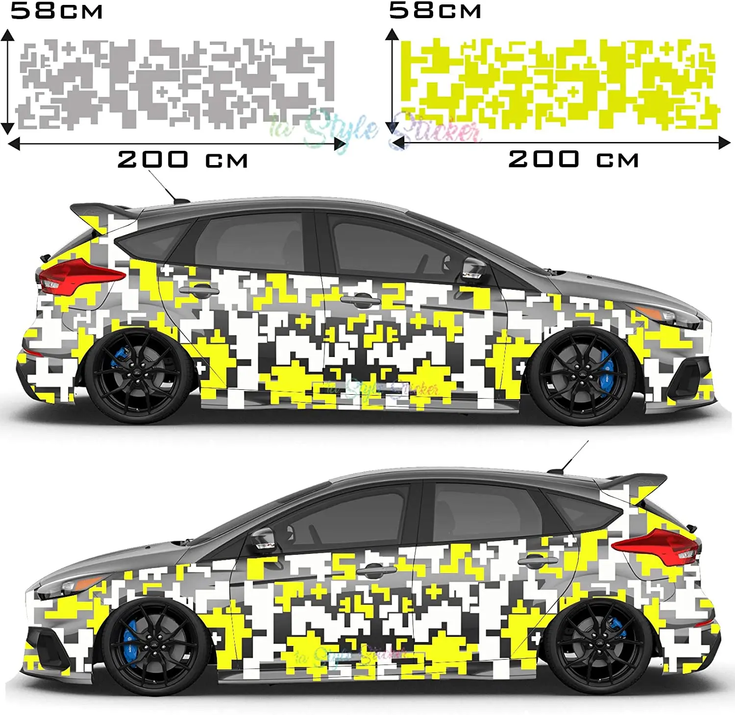 Juego de pegatinas laterales para coche, pixel, matrix, hexagonal, Camuflaje, 70 piezas, 2 colores
