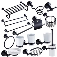 black bathroom accessories set toilet brush holder wc roll paper holder towel shelf rail soap dish wall hook bathroom hardware