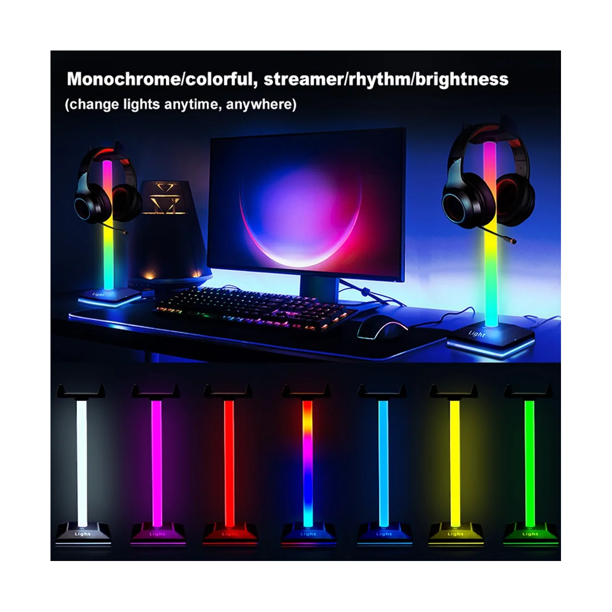 

Luminous RGB Headphone Bracket Pick-Up Rhythm Atmosphere Light Multi-Function Hanger Game Headset Rack Headphone Bracket