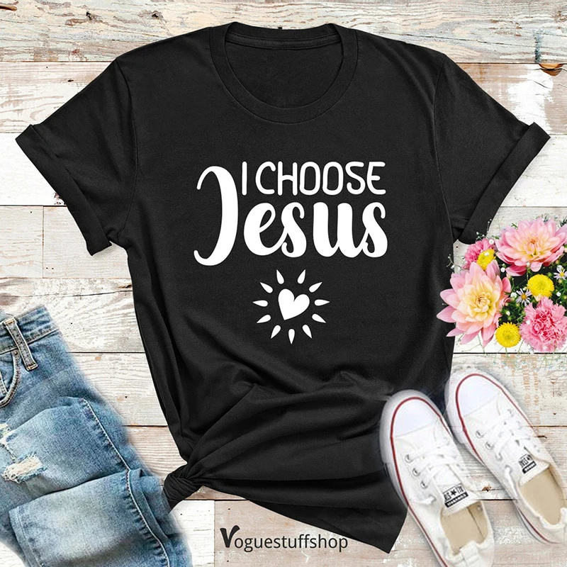 I Choose Jesus Sunshine Religious T Shirt Women Cotton Christian Festival Clothing Ladies Church Graphic Tshirt Top Dropshipping