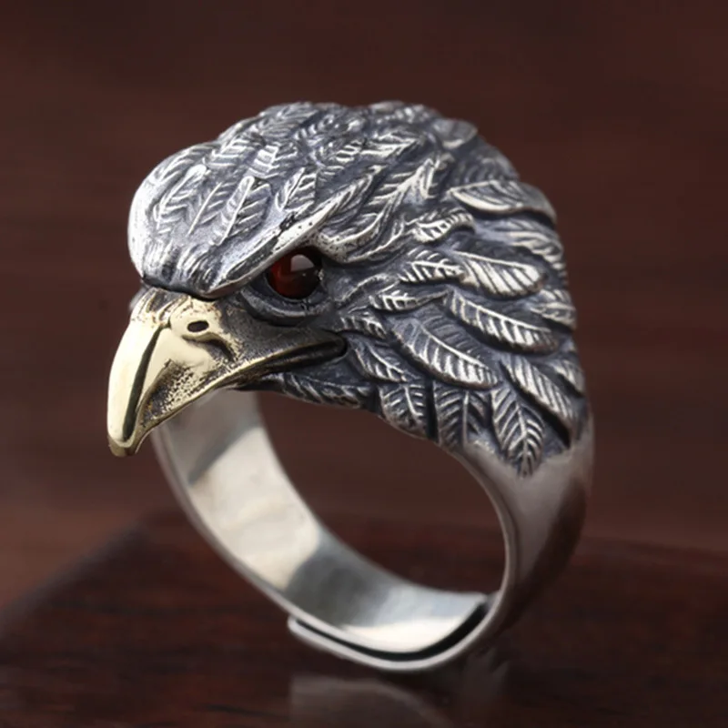 

Vintage 925 Thai Silver Eagle Ring Men's Fashion Personalized Index Finger Ring Fashion Dominant Eagle Open Ring
