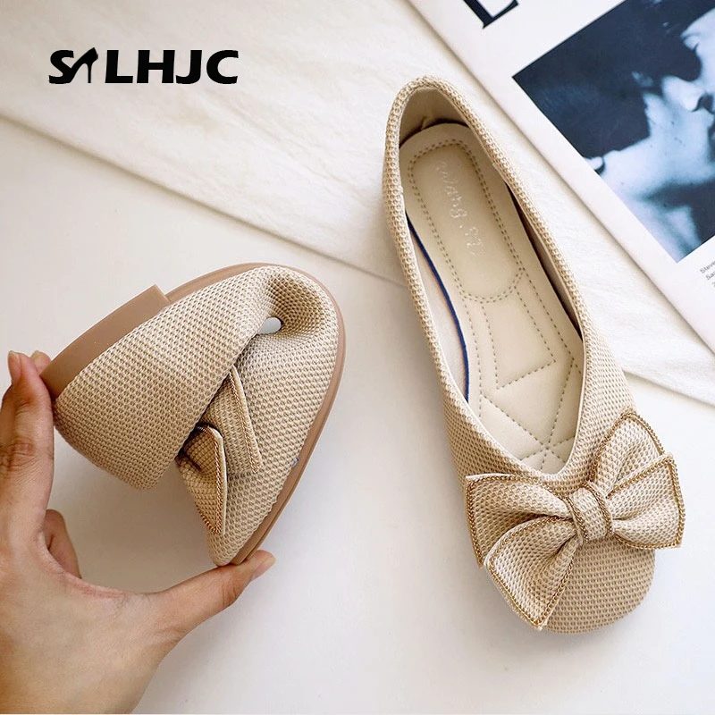 

Туфли SLHJC женские на плоской подошве, Повседневные вязаные Мокасины, лоферы с квадратным носком, плоская подошва, дышащие кроссовки, Несколь...