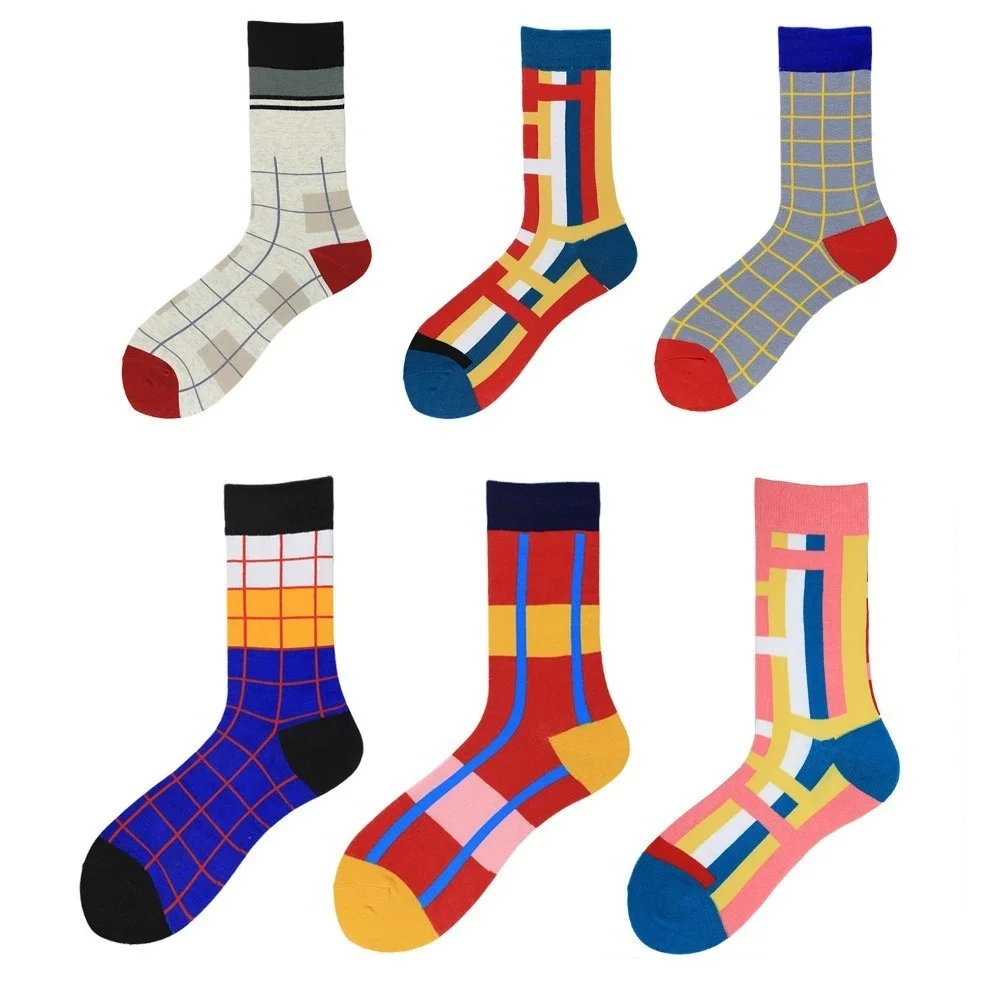 

Peonfly Colorful Men Combed Cotton Trendy Funny Casual Plaid Striped Geometry Crew Skateboard Happy Socks Novelty Gifts