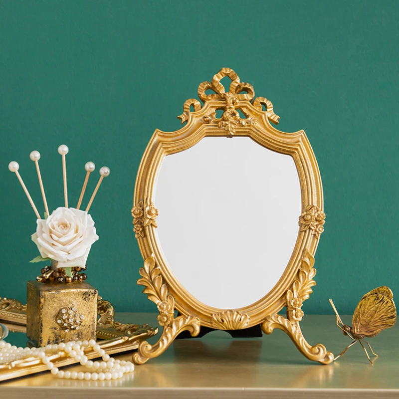 

Ручное настольное зеркало для ванной комнаты, декоративное гибкое золотистое маленькое косметическое зеркало для макияжа, винтажное зерка...