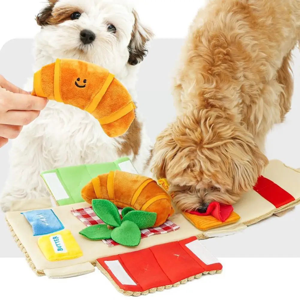 

Dog Toys Picnic Box Plush Pet Dog Snuffle Toy Pet Interactive Squeaky Puzzle Toys Feeder Training Food Dog Chew L1F8