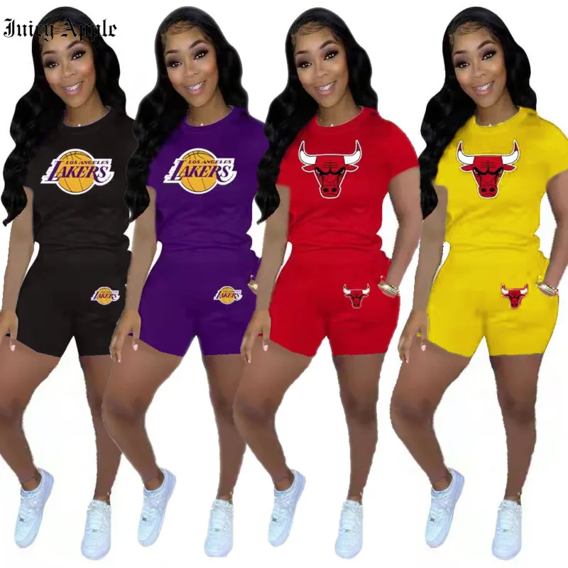 

Juicy Apple Summer Women's Tracksuit Solid Color Leisure Print Short Sleeve And Shorts Two Piece Set Women Clothing Fashion 2022
