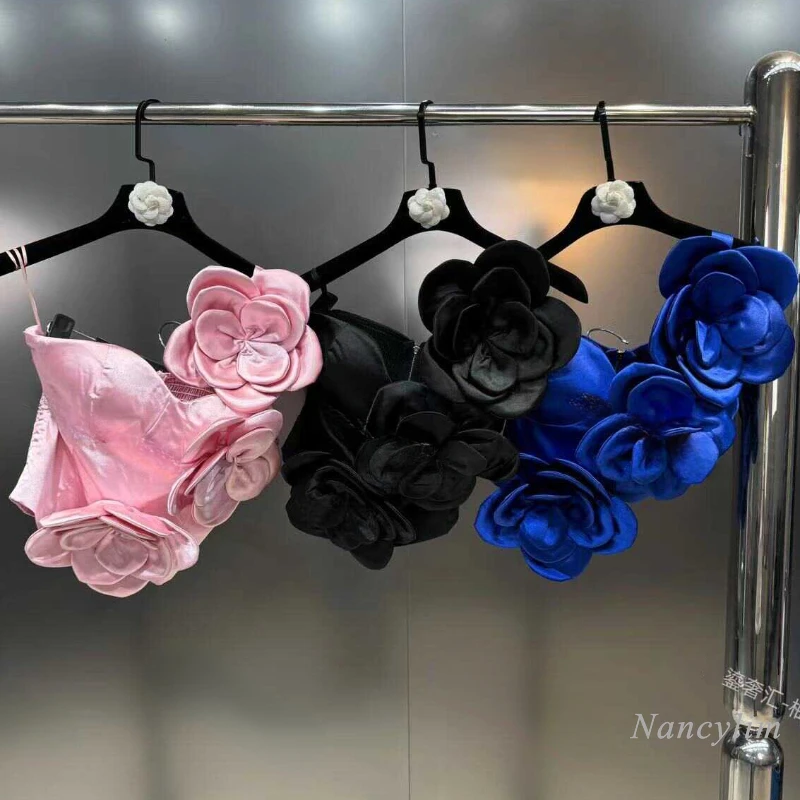 Женский трехмерный топ-труба элегантный топ с большим цветочным принтом на