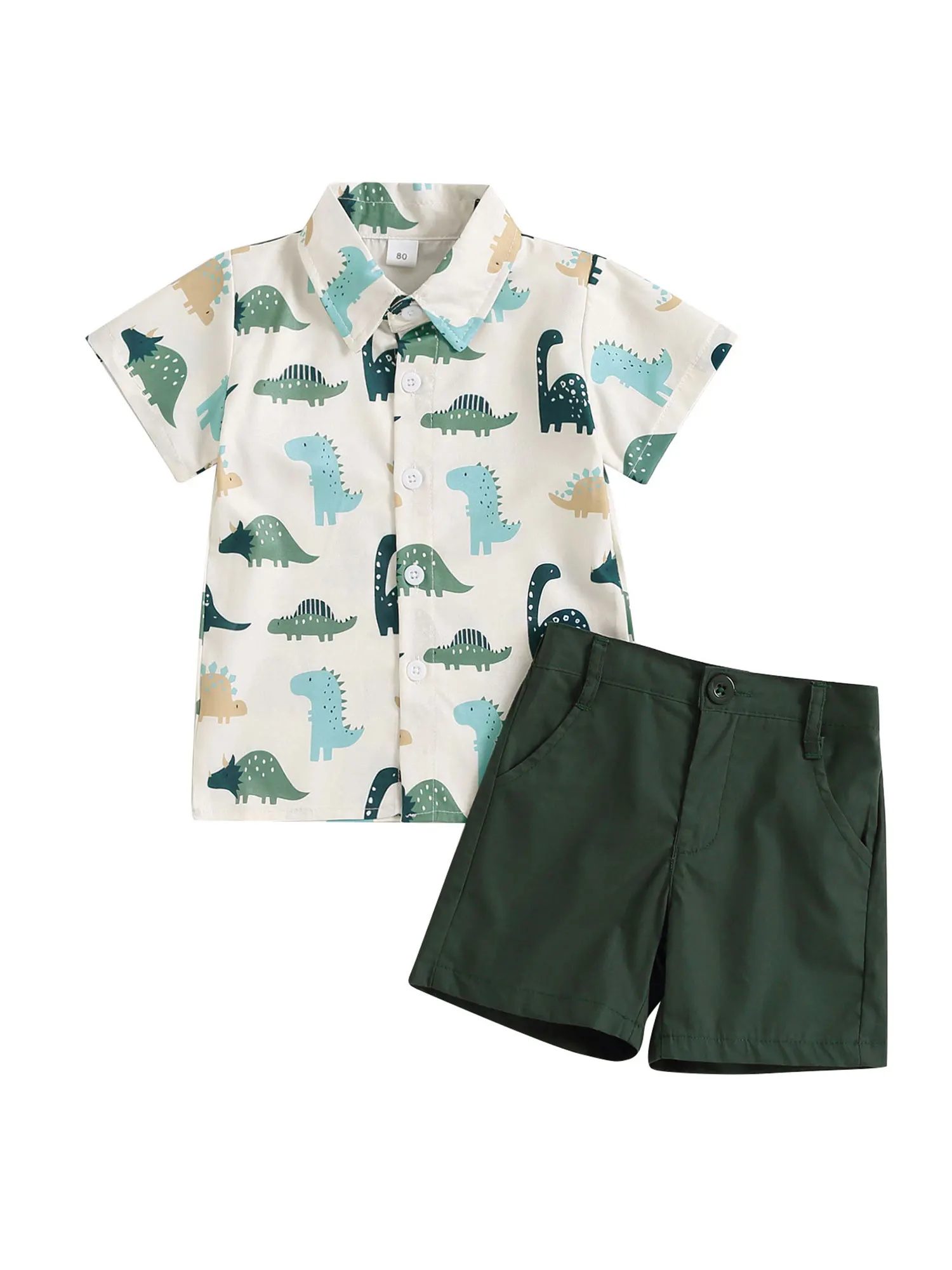 

Рубашка с коротким рукавом и шорты на пуговицах с принтом динозавра