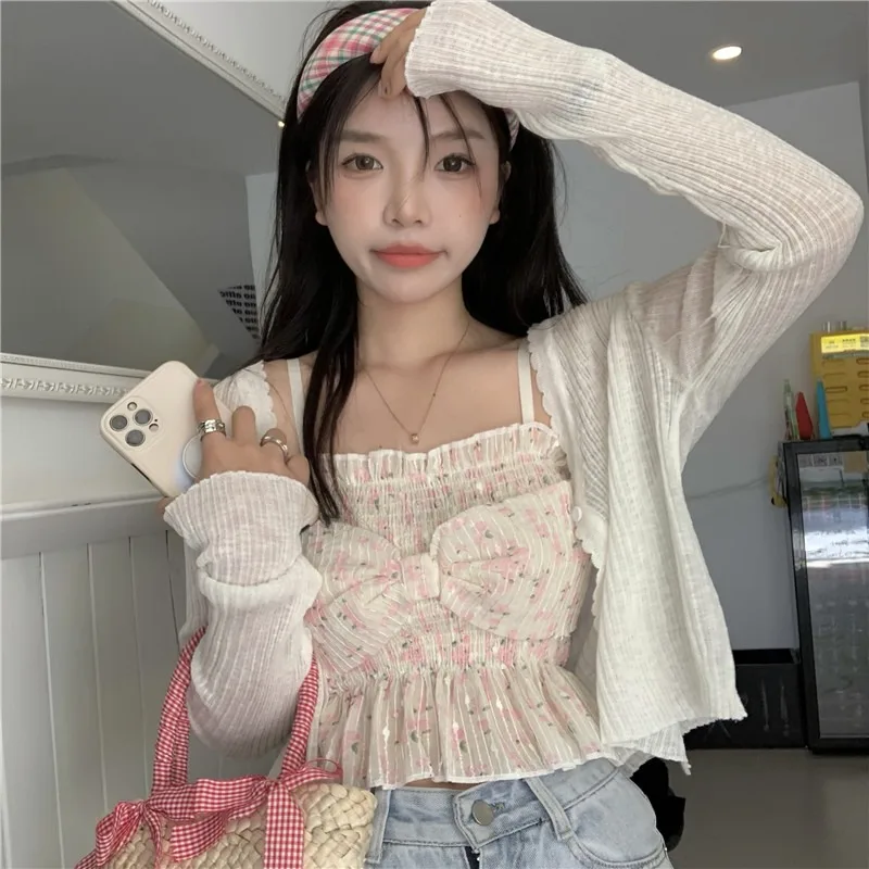 

Knitted Cardigan Jacket Women's summer thin small shirt air-conditioned shirt with shawl outside gentle short sleeved sunscreen