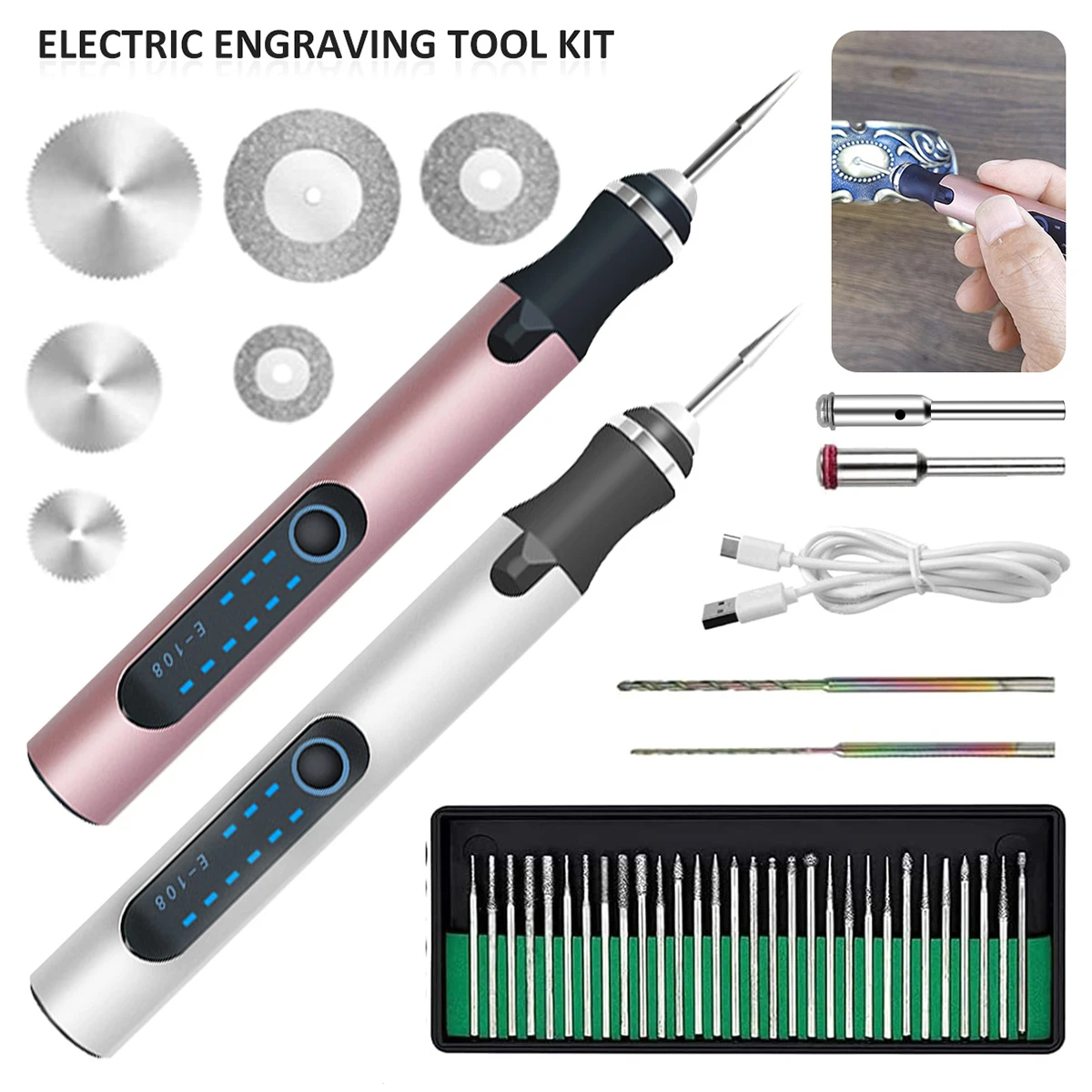 Electric Engraving Pen Kit USB Rechargeable Engraver Cordless Carve Tool For Etching Carving Customizing for Sanding Polishing