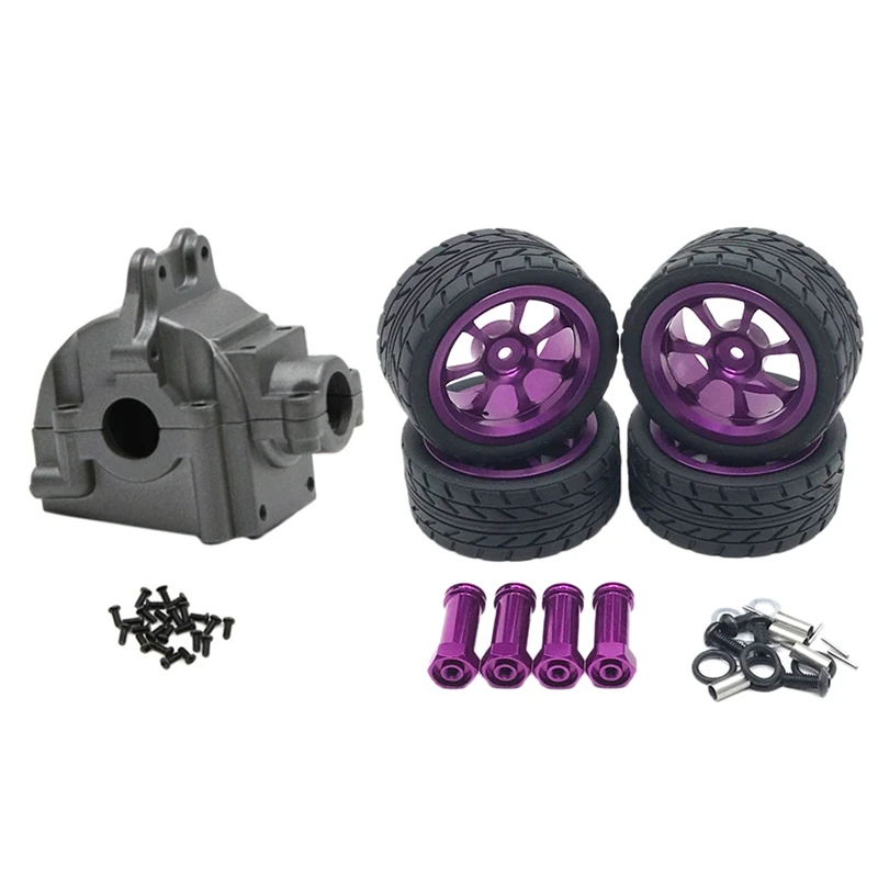 

1X Metal Wave Box Gear Box Shell Cover For Wltoys 144001 1/14 Titanium & 1SET 65Mm Metal Wheel Rim Tires Tyres