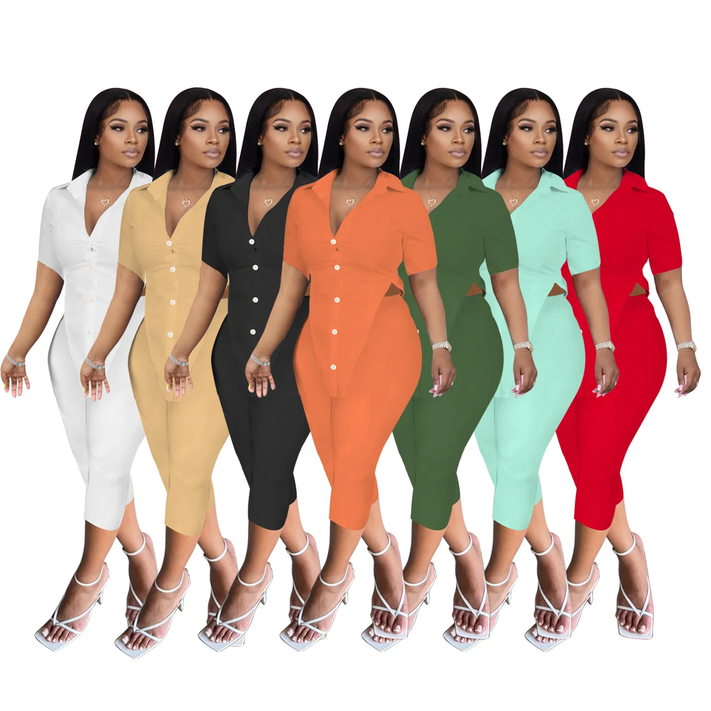 

Womens New Solid Shorts Sets Womens Outfits 2022 Fashion Woman Blouses 2 Piece Summer Set Women Sexy Outfits for Woman