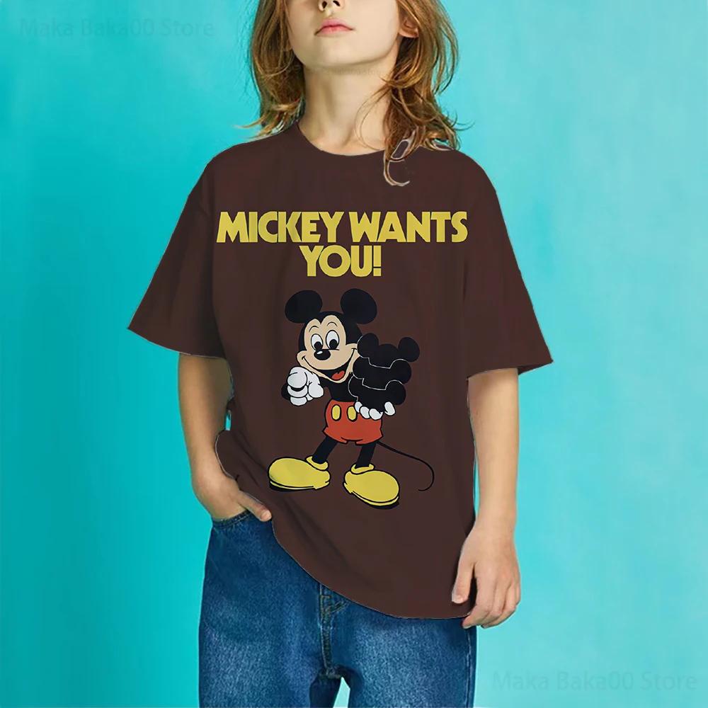 

New Summer Disney Minnie T-Shirt Girls Print Mickey Mouse Round Neck Girls Casual Cartoon Children's Clothing T-Shirt Tops