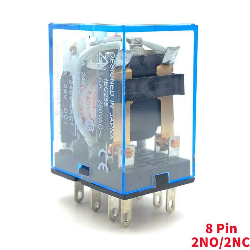 Миниатюрная катушка MY2N-J HH52P DPDT, общий электромагнитный промежуточный переключатель, переключатель переменного тока 5 А, 250 В, со светодиодами, 220 В переменного тока, 12/24 В постоянного тока, 1 шт.