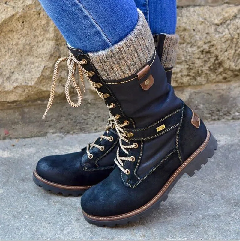 

2020 Winter Boots for Women Basic Mid Calf Boots Woman Round Toe Zip Platform Boot Female Shoes Warm Lace Up Boots Shoes