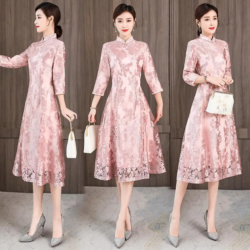 

2022 women chinese style cheongsam qipao traditional chinese dress lady nightclub party bandage dress costume oriental qipao