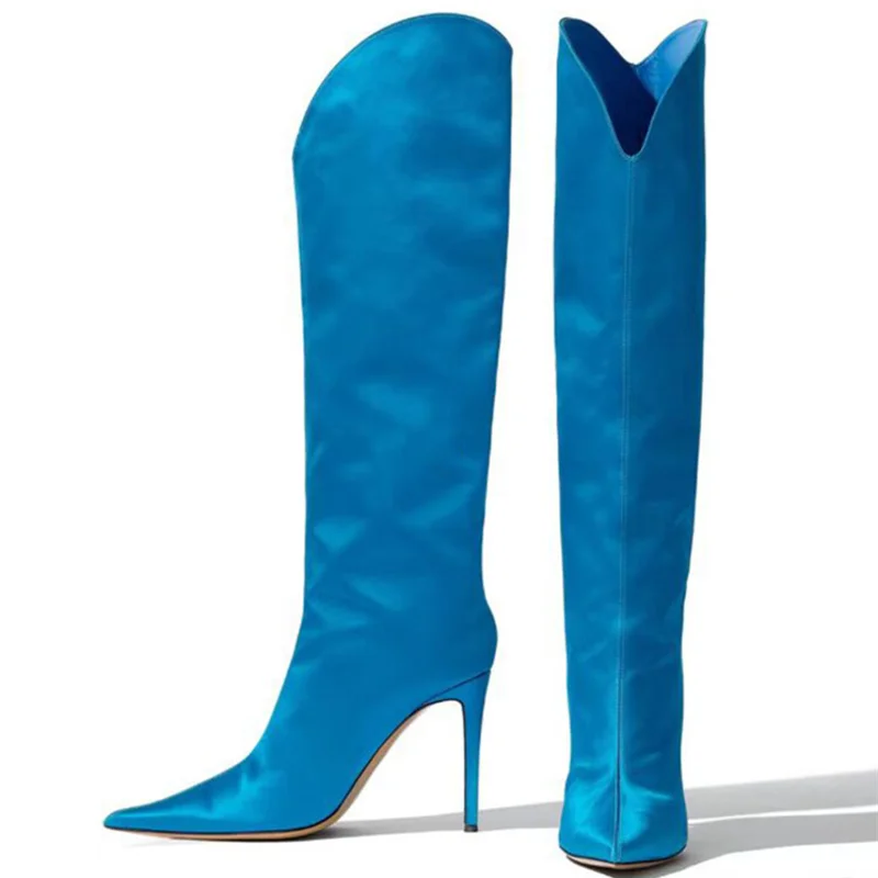 Soft Durable Winter Boots Pointy Toe Slip-on Solid Boots Knee High Heel for Women Short Fashion Shoes Big Size 43