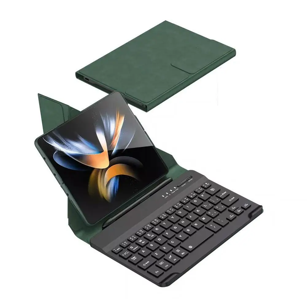 

Беспроводная клавиатура с держателем Bluetooth для Samsung Galaxy Z Fold 4, Складная магнитная клавиатура, кожаный жесткий чехол для клавиатуры