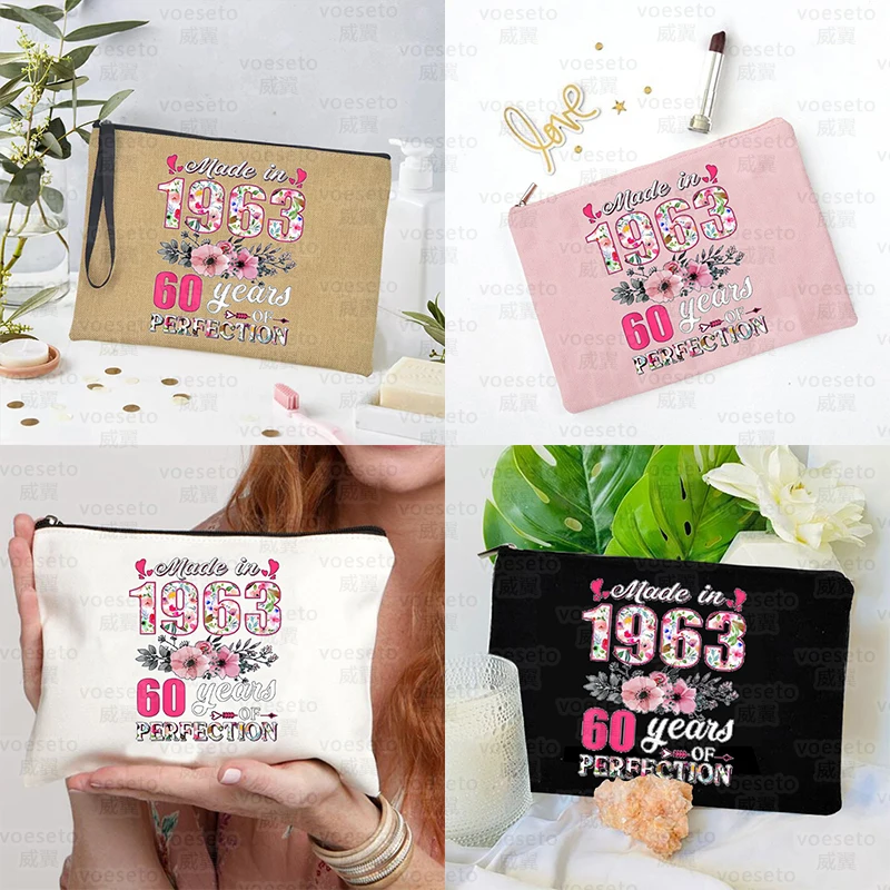 60 Year Old 60th Birthday Gift Purse Make Up Organizer Women's Cosmetic Bag Side Bag for Ladies Pencil Cases Travel Purse