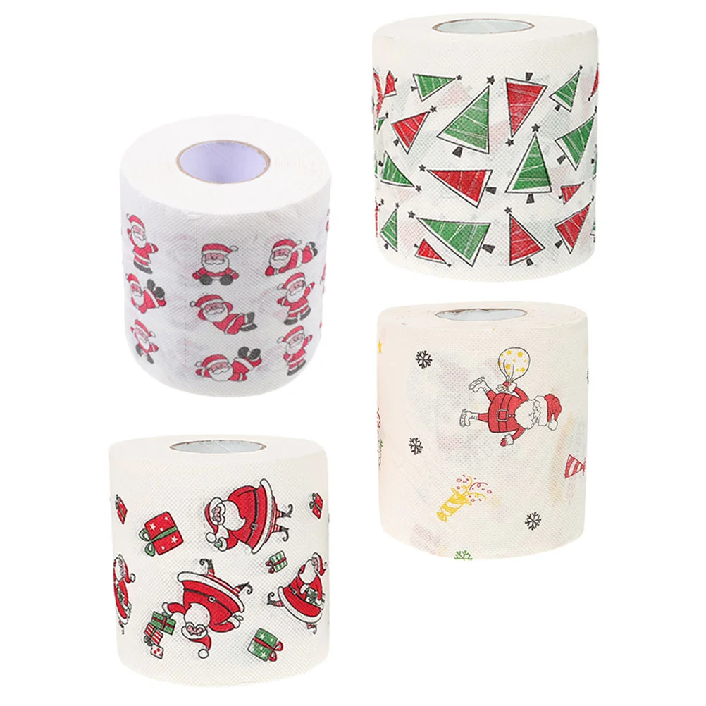 

4 rolls of Xmas Toilet Paper Xmas Pattern Toilet Paper Xmas Printing Tissue Roll Decor