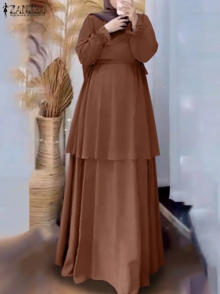 

Stylish Casual Lady Vestido 2022 ZANZEA Woman Muslim Islamic Solid Color Dress O-Neck Long Sleeve Dubai Abaya Turkey Hijab Robe