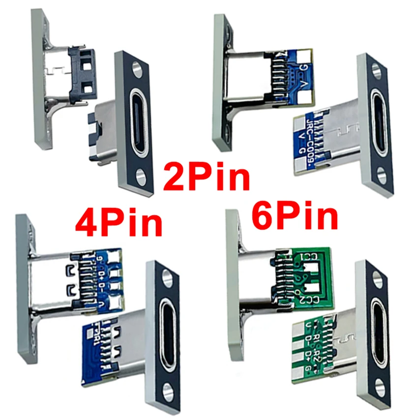 Фото 2/5/10 шт. Разъем USB 3.1 типа C с винтовой крепежной пластиной Type-C USB Jack 3.1 Type-C 2-контактный 4-контактный 5-контактный 6-контактный гнездовой разъем DIY №1