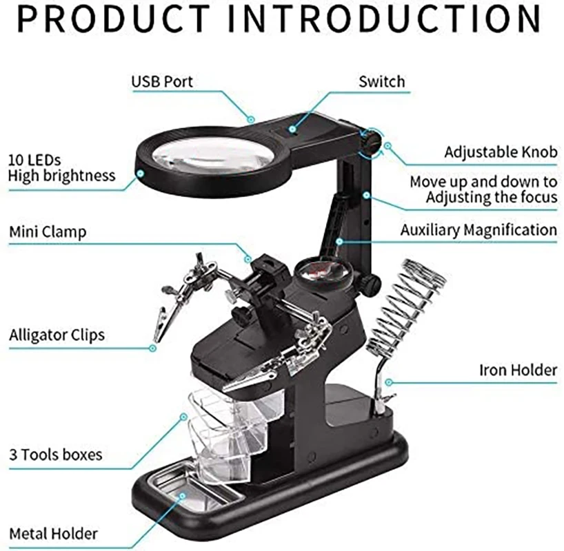 helping hands magnifier station with light solder stand desktop magnifying glass for soldering electronics free global shipping