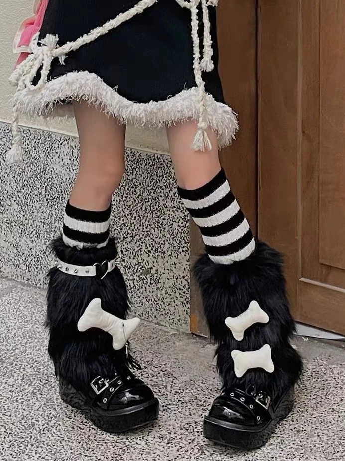 

3 Pieces Sets Faux Fur Leg Warmers Boot Covers Y2K Goth Japanese Leg Socks Punk Jk Knee-length Hiphop Hotgirl Fashion Warm Sock