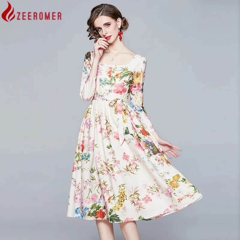 

ZEEROMER Women Spring Summer Elegant Floral Dress Festa High Quality Long Wedding Party Robe Femme Vinatge Designer Vestidos