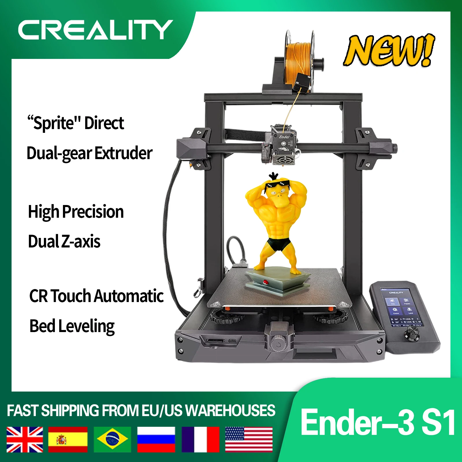 

Creality Ender 3 S1 3D Printer High Precision Dual Z-axis Upgraded Sprite Dual Gear Direct Extruder CR Touch Auto Bed Levelling