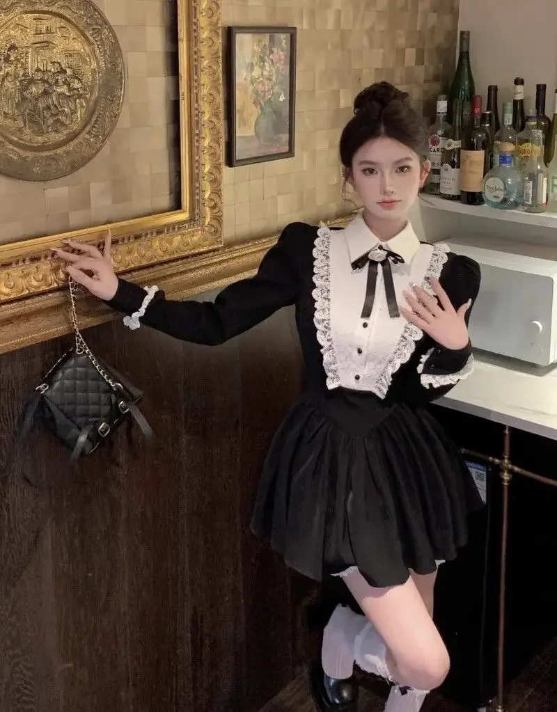 Винтажные женские рукава черного цвета с застежкой лоскутное платье элегантный