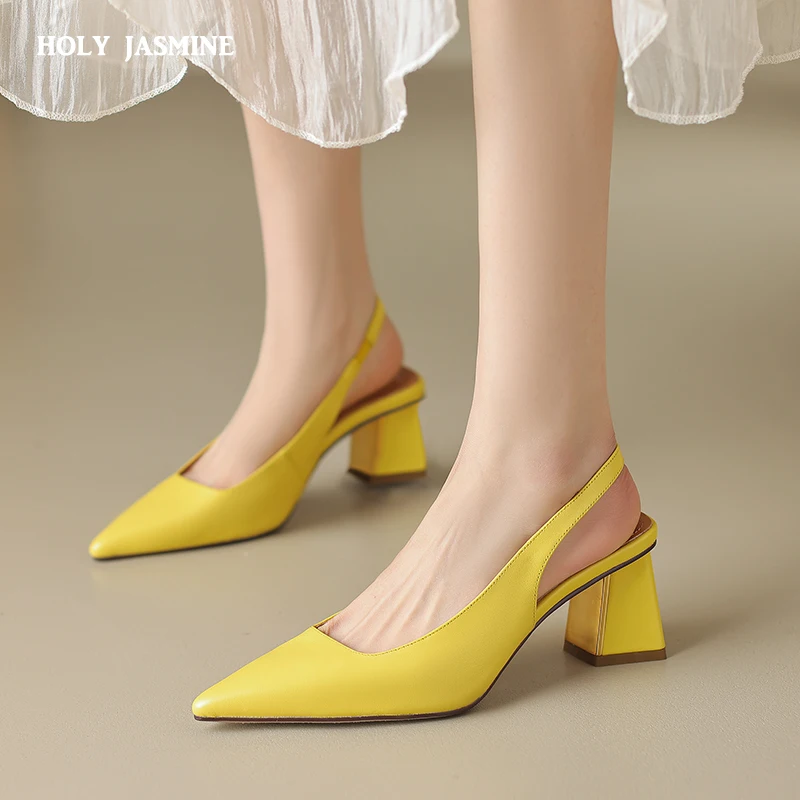 

2023 New Pointed Toe High Heels Women Pumps Fashion Concise Genuine Leather Slingbacks Shoes Woman Spring Summer Party Office