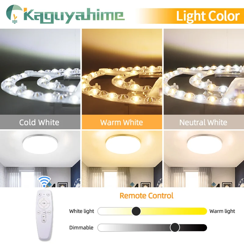 OK-B Max 100W Remote Control Dimmable LED Ceiling Light Ring Panel Replacement Home Lighting AC180-265V 220V 18W 24W 48W 72W