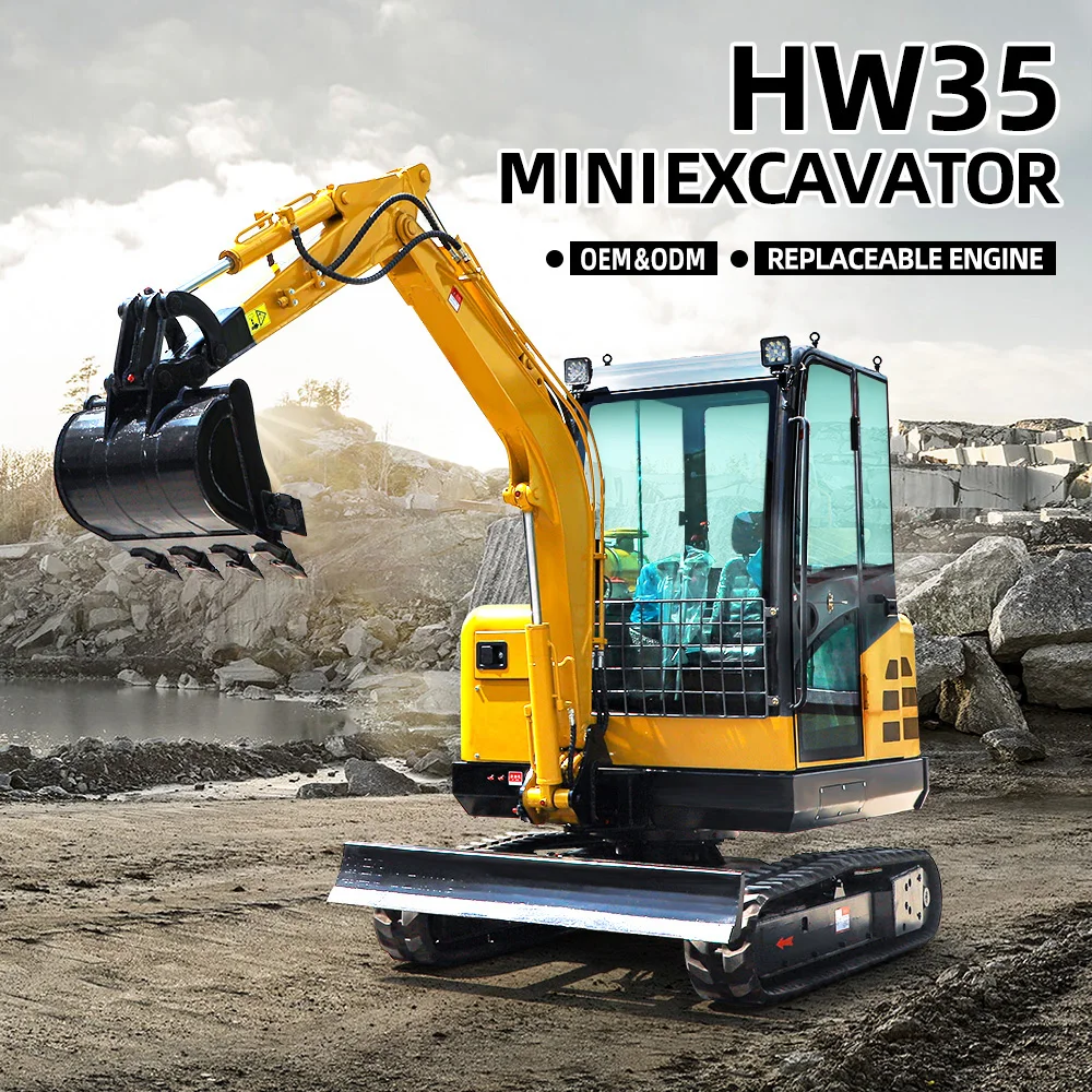 

Mini Excavator 3.5 Ton Small Digger 1T Micro Digging Machine Hydraulic Crawler Excavators For Sale HW-35