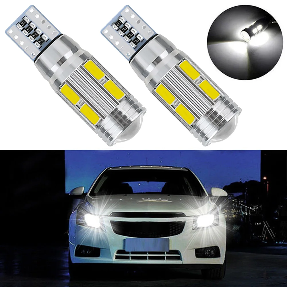 

2pcs T10T W5W 10SMD 5630 Car Brake Bright Bulbs Wedge Turn Signal License Plate Lamp Reverse Light Lamp Turn Signal White Canbus